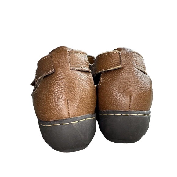 Bjorndal Womens Sz 10W Mary Janes Dark Tan Leather with Cutouts Strap Sandals - Picture 7 of 10
